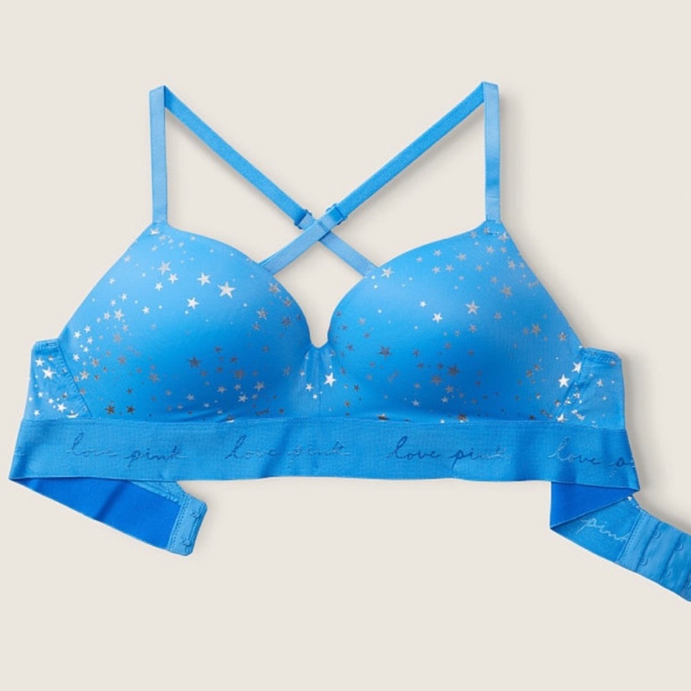NWT PINK Victoria’s Secret Azure Sky Blue WearEverywhere Wireless PushUp Bra 34C